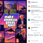 White House Instagram post showing Trump depicted as a lead character in a Grand Theft Auto-style game.